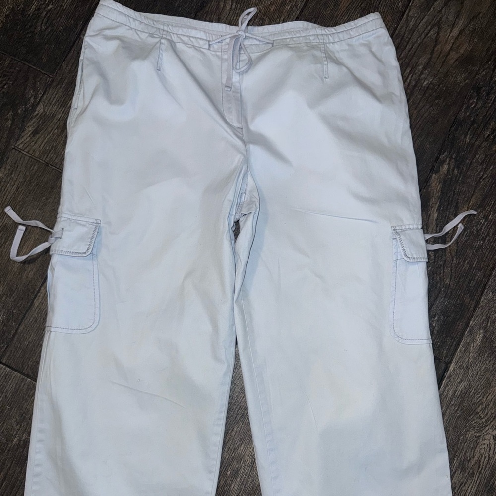 J. Jill Baby Blue 100% Cotton Casual Cargo Women’s Pants  16 Wide Leg drawstring